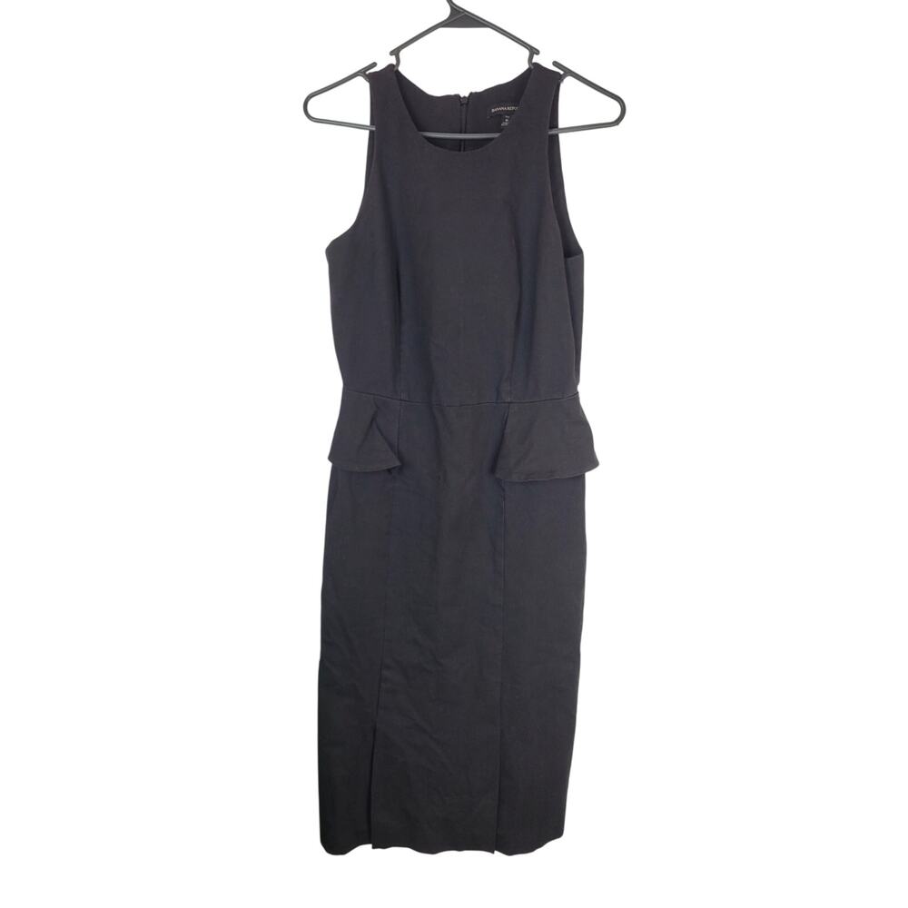 Banana Republic Sleeveless Peplum Sheath Stretch Black Dress Womens Sz 6 Tall